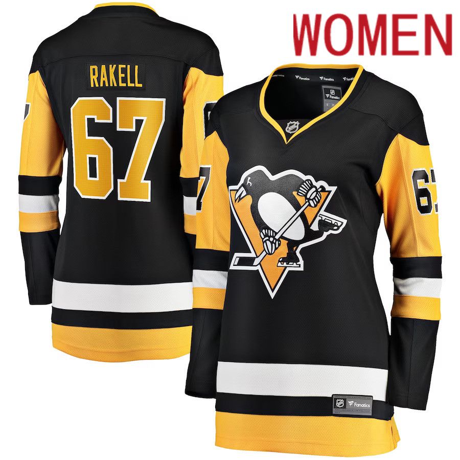 Women Pittsburgh Penguins 67 Rickard Rakell Fanatics Branded Black Home Breakaway Player NHL Jersey